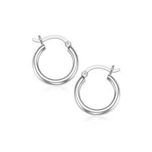 Sterling Silver Rhodium Plated Thin and Small Polished Hoop Earrings (2x10mm)