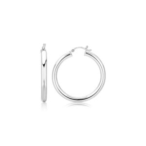 Sterling Silver Thick Rhodium Plated Polished Hoop Style Earrings (4x35mm)