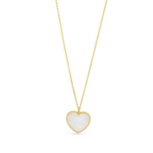 14k Yellow Gold High Polish Heart Pearl Paste Necklace