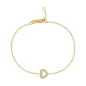 Elegant 14k Yellow Gold Petite Diamond Heart Bracelet